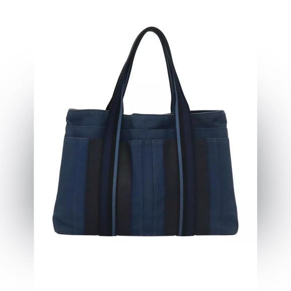 Authentic Hermes Toroca Horizontal MM Tote Bag Denim RARE Blue Black Leather - Picture 3 of 15